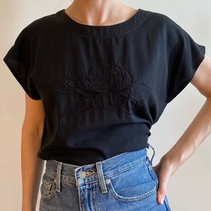 Vintage Black Rose Embroidered T-Shirt